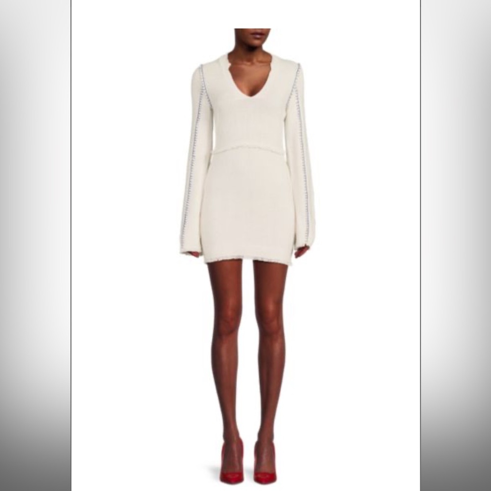 Hiko Frayed Trim Silk‎ Blend Minidress in Ecru